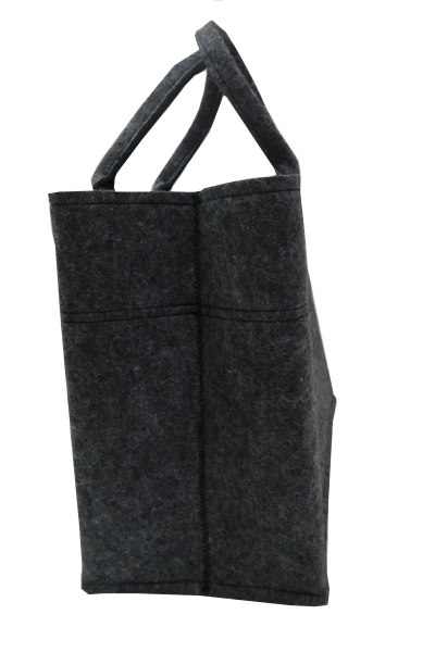 Filztasche dunkelgrau mit blau kariertem Herz und Henkel