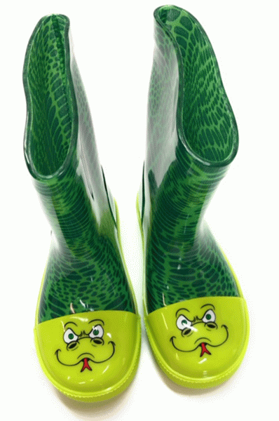 Angro Kinder Regenstiefel Gummistiefel mit Gesicht grün Schlange Kurzschaft Höhe ca. 15 cm