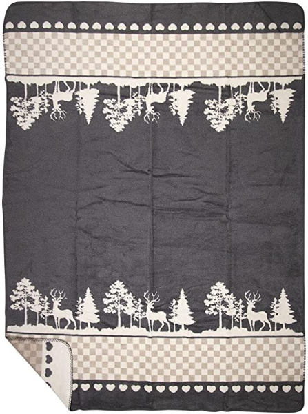 Mars & More Plaid Wald grau natur 150cm x 200 cm Wolldecke Kuscheldecke Sofadecke