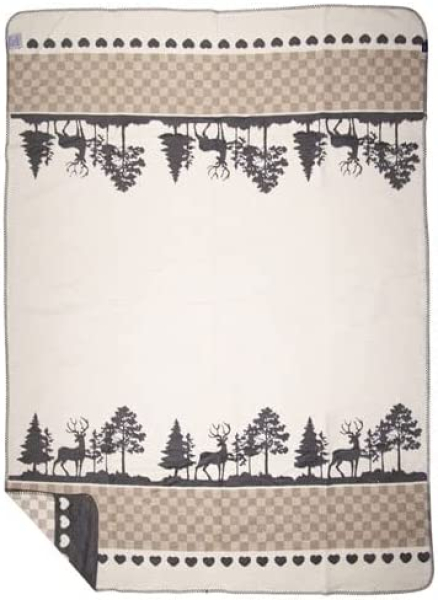 Mars & More Plaid Wald grau natur 150cm x 200 cm Wolldecke Kuscheldecke Sofadecke