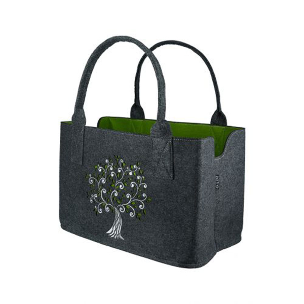 Gilde Handwerk Filztasche dunkelgrau und grün Baum bestickt  26x25x40cm Shoppertasche Einkaufstasche