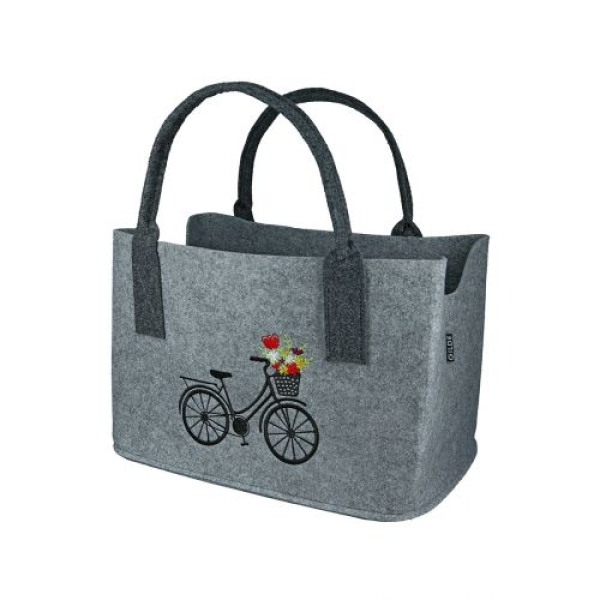 Gilde Filztasche Blumenfahrrad hellgrau 26x25x40cm Einkaufstasche Shopper