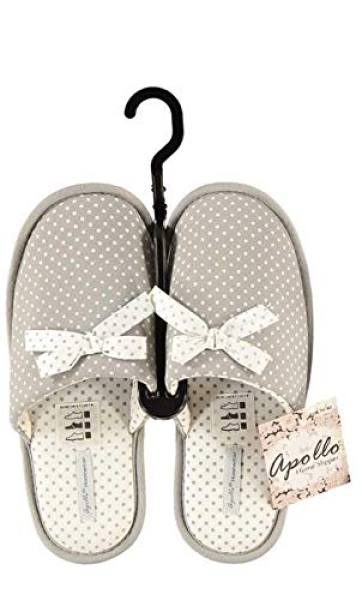 Damen Pantoffel Hauschuhe beige gepunktet mit Schleife