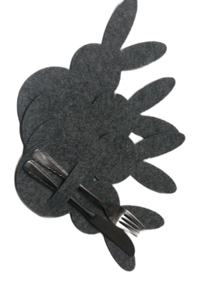 Gilde 4er Set Filz Bestecktasche Osterhase dunkelgrau 24cm x 10,5 cm x 0,3cm