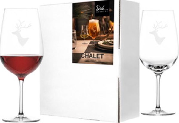 2 Eisch Rotweingläser Geschenkeset mit Glasreingungstuch Serie Chalet