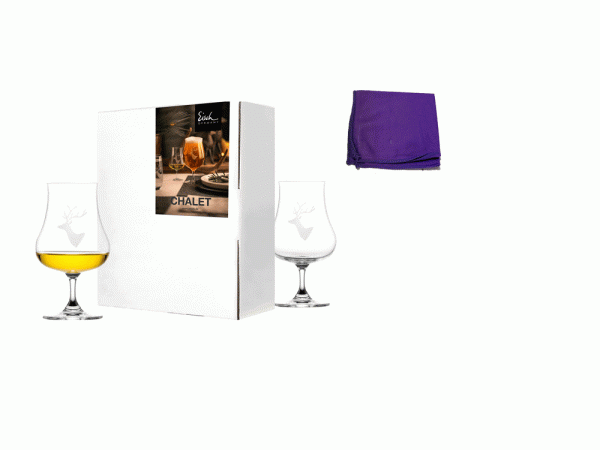 2 Eisch Universal Spirituosengläser Chalet im Geschenkeset mit Glasreinigungstuch