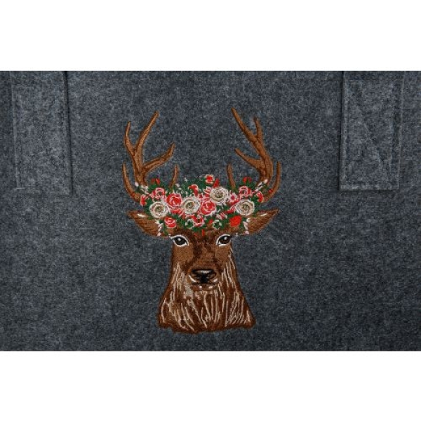 Gilde Filztasche Hirschkopf mit Blumenkranz dunkelgrau 26x25x40cm Einkaufstasche Shoppertasche Henkeltasche