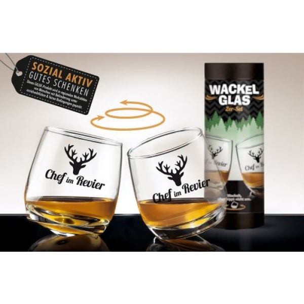 Gilde Wackelglas Chef im Revier 2er Set in der Geschenkebox Whiskey Gläser
