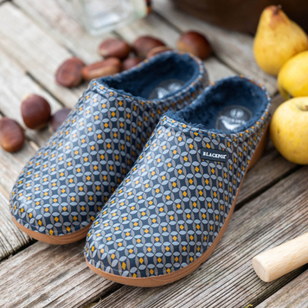 Blackfox Damen Gartenclogs Newbridge Art Deco blau gefüttert mit Handschuhen Gartenset 2 teilig