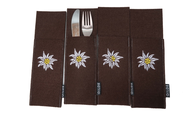 Gilde Filz Bestecktaschen mit Edelweiß braun 4er Set