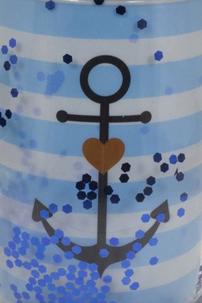 Mea Living Glitzer Kunststoffbecher mit Deckel und Strohalm Anker blau