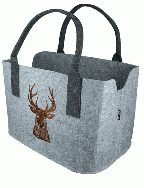 Gilde Handwerk Filztasche Hirsch Hellgrau 40X26X20 cm  Einkaufstasche Shoppertasche Henkeltasche
