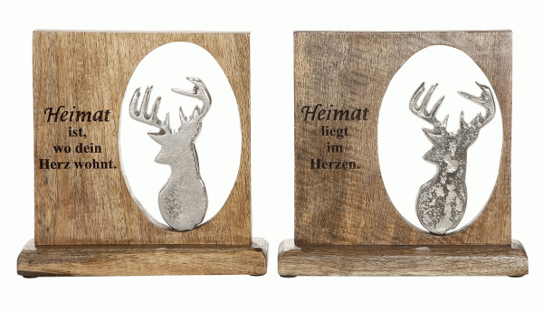 Gilde Holzrahmen mit Botschaft Heimat 2 er Set 22,5 x 22,5 x 5cm