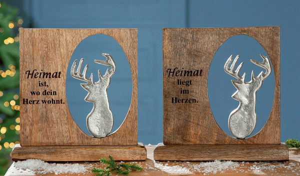 Gilde Holzrahmen mit Botschaft Heimat 2 er Set 22,5 x 22,5 x 5cm