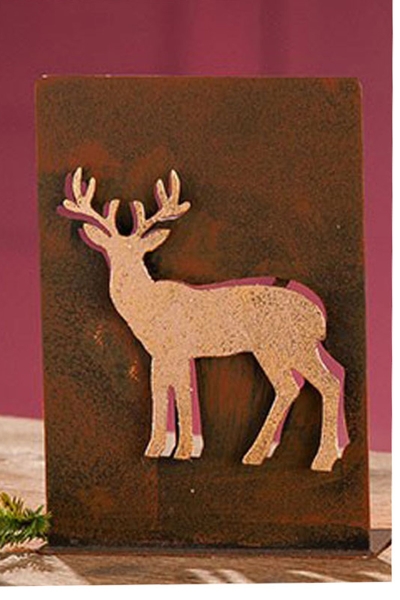 Gilde 2er Set 3D-Teelichtleuchter Baum/Hirsch braun-gold