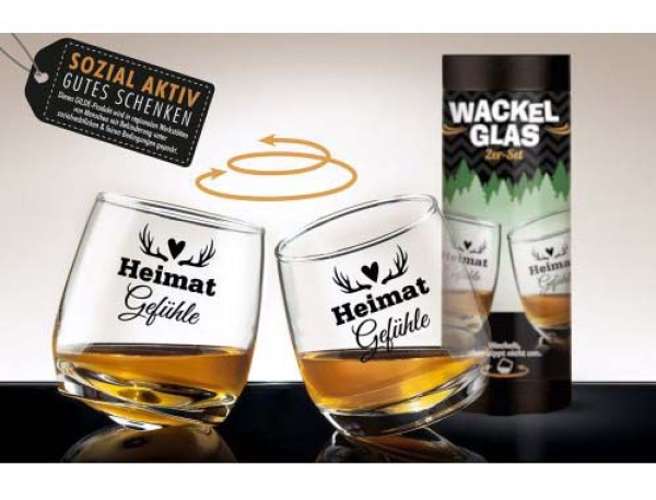 Gilde Handwerk Wackelglas Heimatgefühle Geweih  2 Stück Set in Geschenkebox