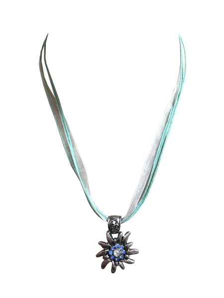 Trachtenschmuck Set Kette und Ohrringe  mit Edelweiß hellblau - Kopie