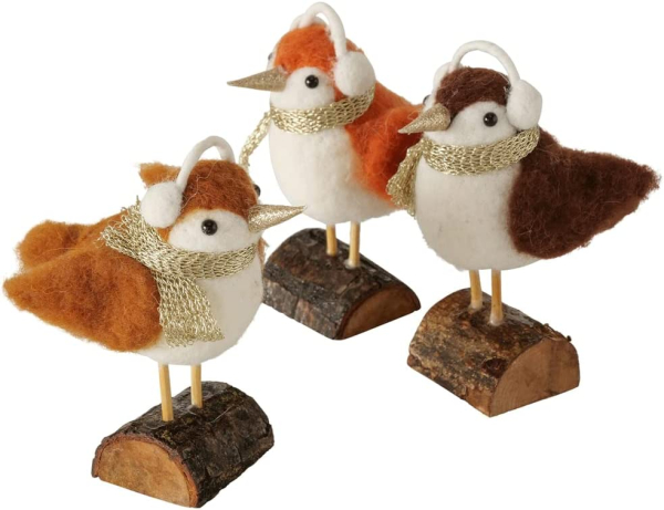 Boltze Figur Hermann Vögel Wolle 3 fach sortiert Orange, Braun Hellbraun Höhe 13,5 cm Deko
