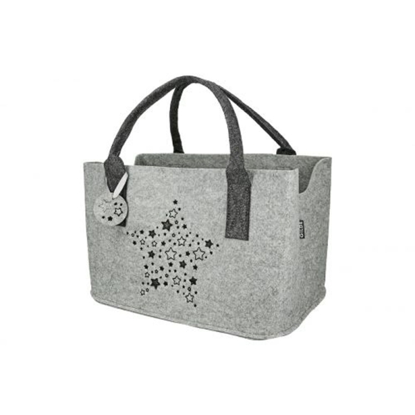 Gilde Filztasche Sternenschauer hellgrau mit glänzenden Sternen 26x40x25cm Einkaufstasche Henkeltasche Shoppertasche