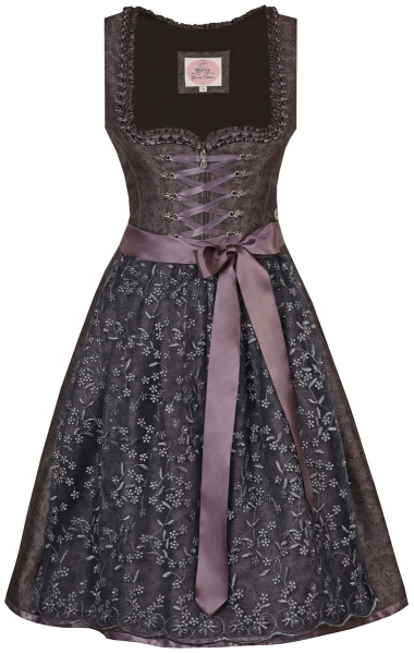 Marjo Mididirndl Bibertal anthrazit Spitzenschürze 65 cm Rocklänge