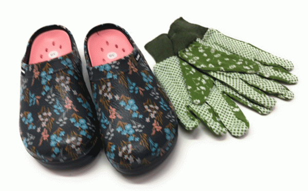 Blackfox AJS  Damen Gartenclogs Lily anthrazit mit Handschuhen Gartenset 2 teilig