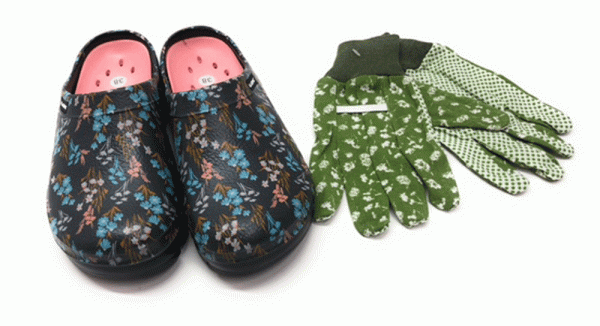 Blackfox AJS  Damen Gartenclogs Lily anthrazit mit Handschuhen Gartenset 2 teilig