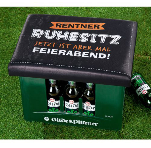Kunststoff Sitzpolster Rentner Ruhesitz Jetzt aber mal Feierabend Bierkiste 44 cm x 34cm x 5cm Hocker Polster Sitzkissen