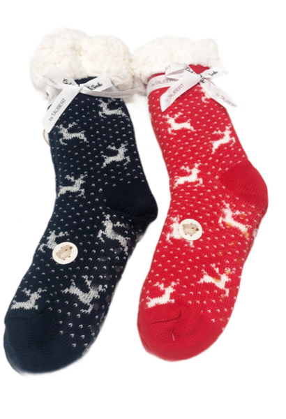 Taubert Kuschelsocken 2er Set Running Deer Hirsch rot und blau mit ABS Sohle Stoppersocken