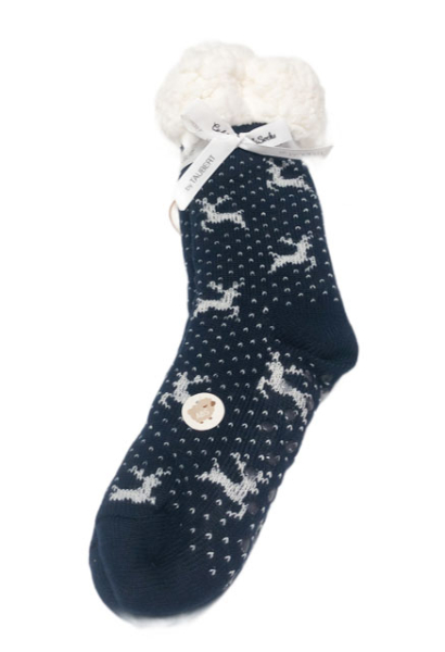 Taubert Kuschelsocken 2er Set Running Deer Hirsch rot und blau mit ABS Sohle Stoppersocken