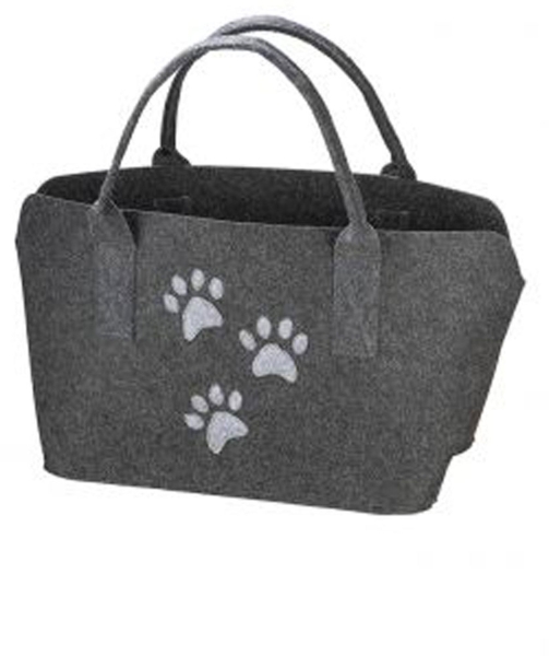 Gilde Filztasche Pfoten dunkelgrau H 26cm x B 40cm x T 26cm Henkeltasche Shoppertasche für Hundeliebhaber