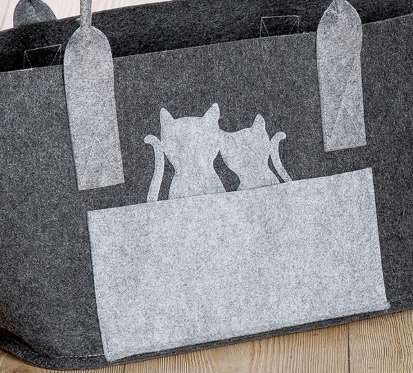 Gilde Handwerk Shoppingtasche Katzenpaar dunkellgrau mit Seitentasche 40 cm x24 cm x 26 cm Einkaufstasche