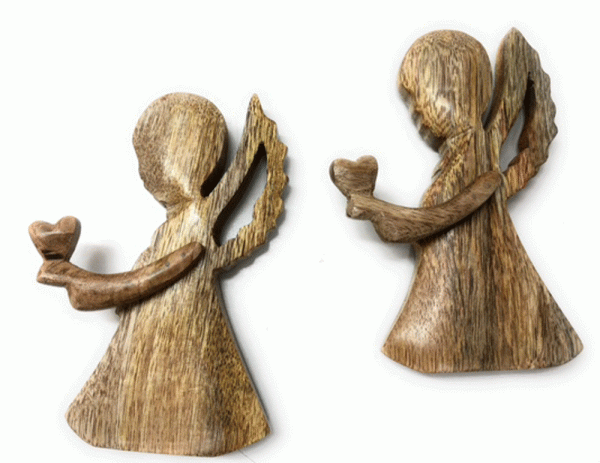 Gilde Holz Engel Herzlich  Herz in Hand H 20 cm x 16cm x 2,5cm Holz Weihnachtsdeko Dekoration