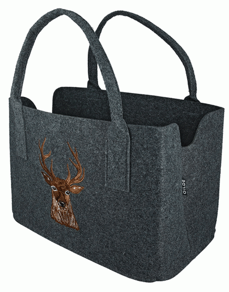 Gilde Handwerk Filztasche Hirsch Dunkelgrau 40X26X20 cm  Einkaufstasche Shoppertasche Henkeltasche