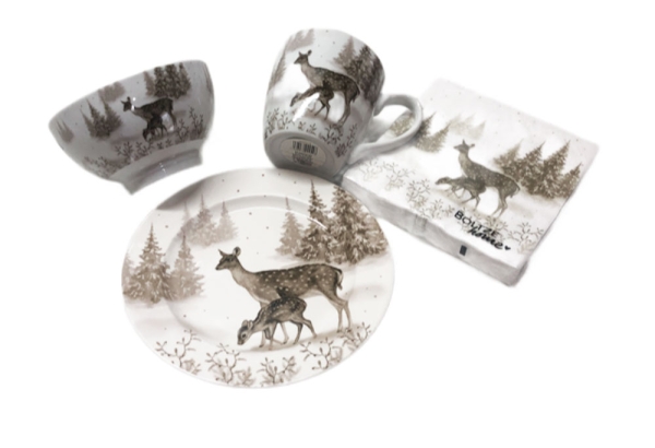 Boltze Geschirrset Kitz 4 teilig Becher Müslischale Dessertteller Ø 20cm Servietten