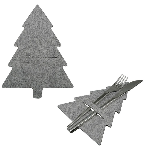 Gilde Weihnachtliche Bestecktaschen hellgrau Tannenbaum 4 Stück im Set