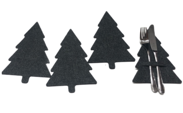 Gilde Weihnachtliche Bestecktaschen dunkelgrau Tannenbaum 4 Stück im Set