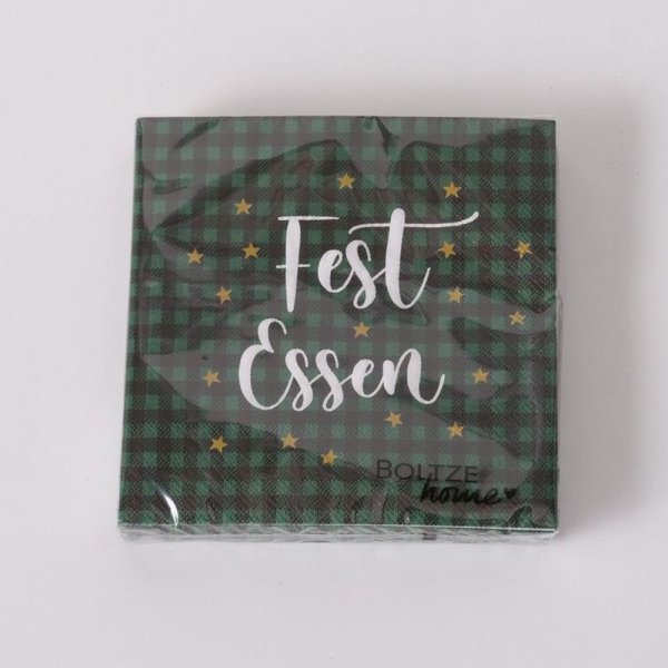 Boltze Tischset 4 er Set 30x40cm mit Spruch ein Frohes Fest mit Korkunterseite Platzsets grün mit Servietten abschwaschbar MDF