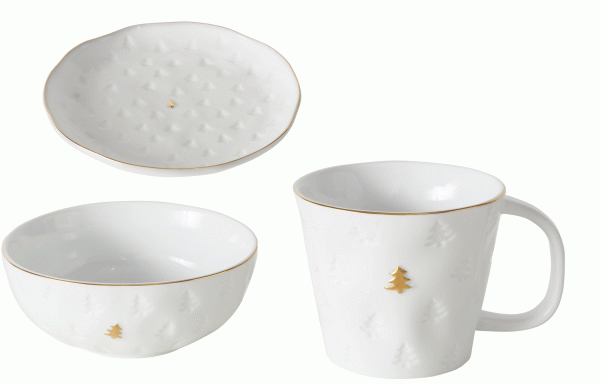 Boltze Home Collection Frühstücksset Pino Schale Becher Teller Tannenbaum 3 teilig Weihnachten
