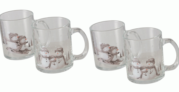 Boltze Home Collection Becher Frosty 4er Set mit Schneemannmotive Glühweinbecher Trinkbecher