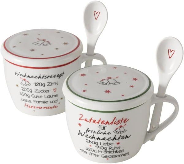 Boltze Home Jumbobecher Zutaten 2er Set mit Deckel und Löffel 2 Stück