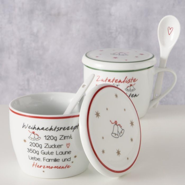 Boltze Home Jumbobecher Zutaten 2er Set mit Deckel und Löffel 2 Stück