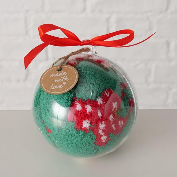 Boltze Home Collection Kuschelsocken 2er Set rot und grün Zuckerstange Weihnachtsmann in einer Kugel verpackt