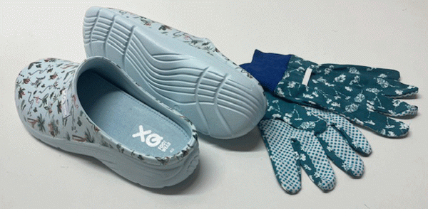 Damen Gartenclogs Safari blau mit passenden Gartenhandschuhen 2 teiliges Gartenset