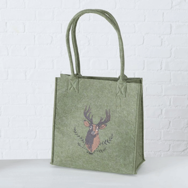 Boltze Filztasche Shopper Rudolf olivgrün groß 42cm x 20 cm Trachtentasche mit Henkel Hirschmotiv