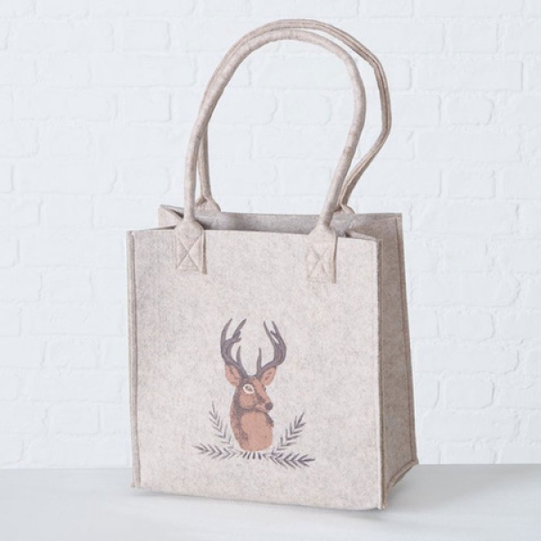Boltze Filztasche Shopper Rudolf beige 42 cm  x 20 cm Trachtentasche mit Henkel Hirschmotiv Landhaustasche
