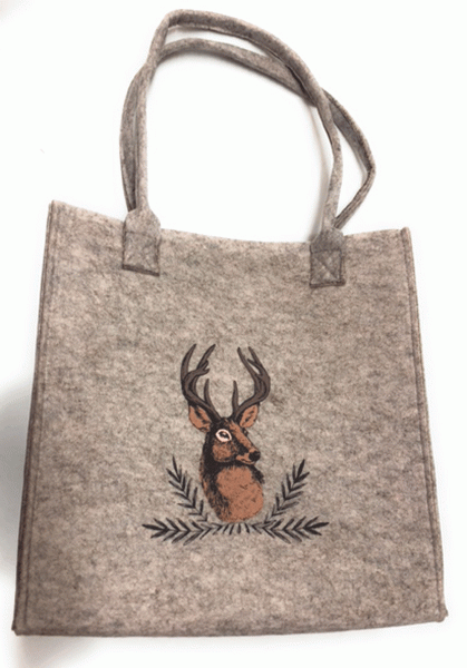 Boltze Filztasche Shopper Rudolf beige 42 cm  x 20 cm Trachtentasche mit Henkel Hirschmotiv Landhaustasche
