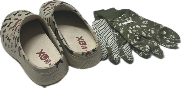 Damen Gartenclogs Dackel mit passenden Gartenhandschuhen 2 teiliges Gartenset