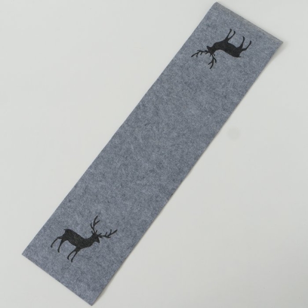 Boltze Tischläufer Tjark Filz grau mit Hirsch 120 x30 cm