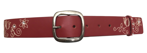 Trachtengürtel Flowers rot aus Leder - Kopie