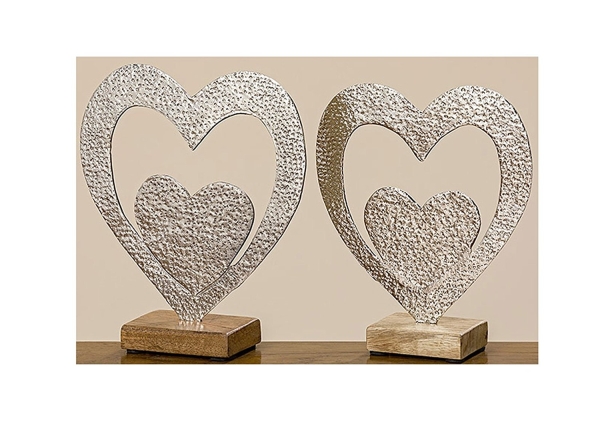 Boltze 2er Set Aufsteller Herz 20 und 22 cm Materialmix